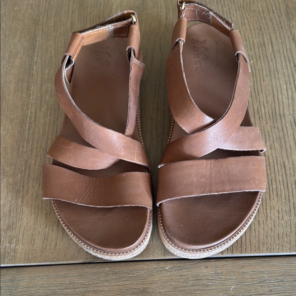 Sorel Brown Sandals with Ankle Strap and Modern Design